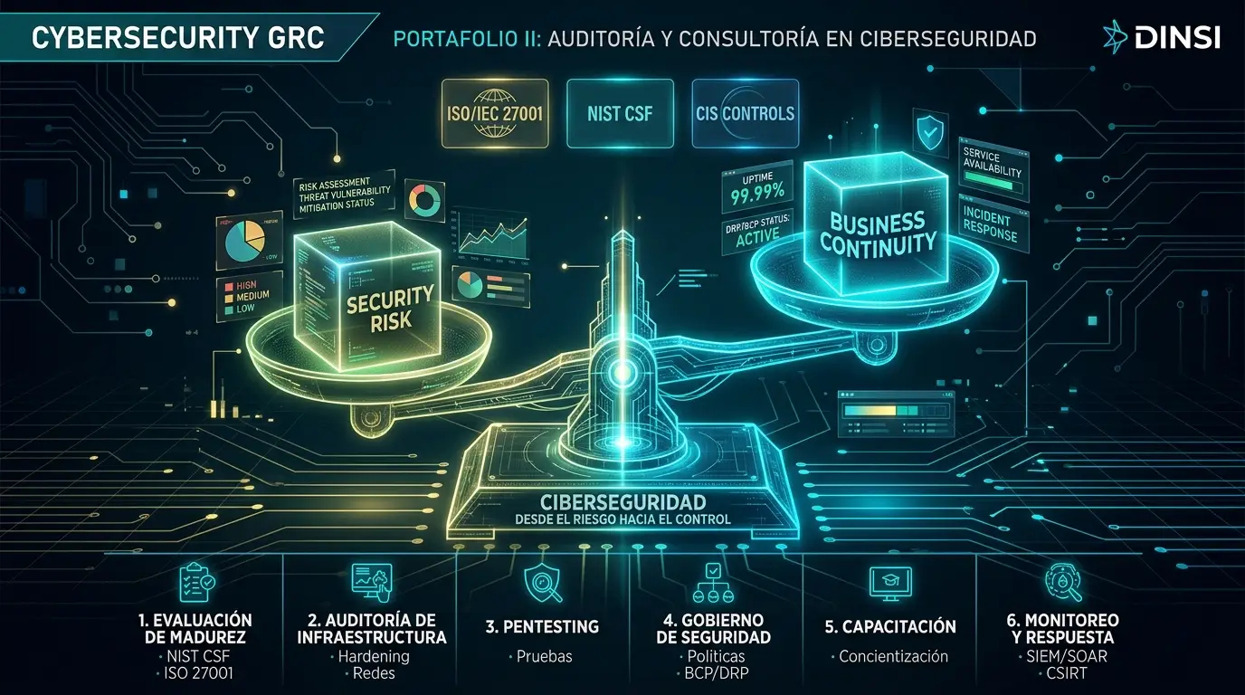 Balanza entre riesgo de seguridad y continuidad del negocio sobre los marcos ISO 27001, NIST CSF y CIS Controls