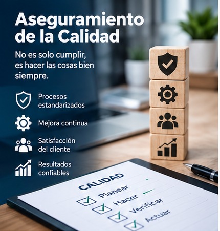 Pieza gráfica sobre aseguramiento de la calidad con el ciclo Planear, Hacer, Verificar y Actuar